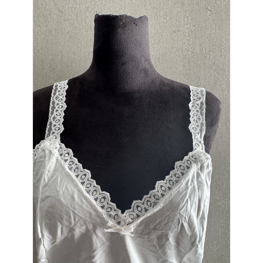 Vtg 80s Lady Romance White Nylon Lace Camisole Tank Top Cami Coquette Medium - Picture 2 of 6